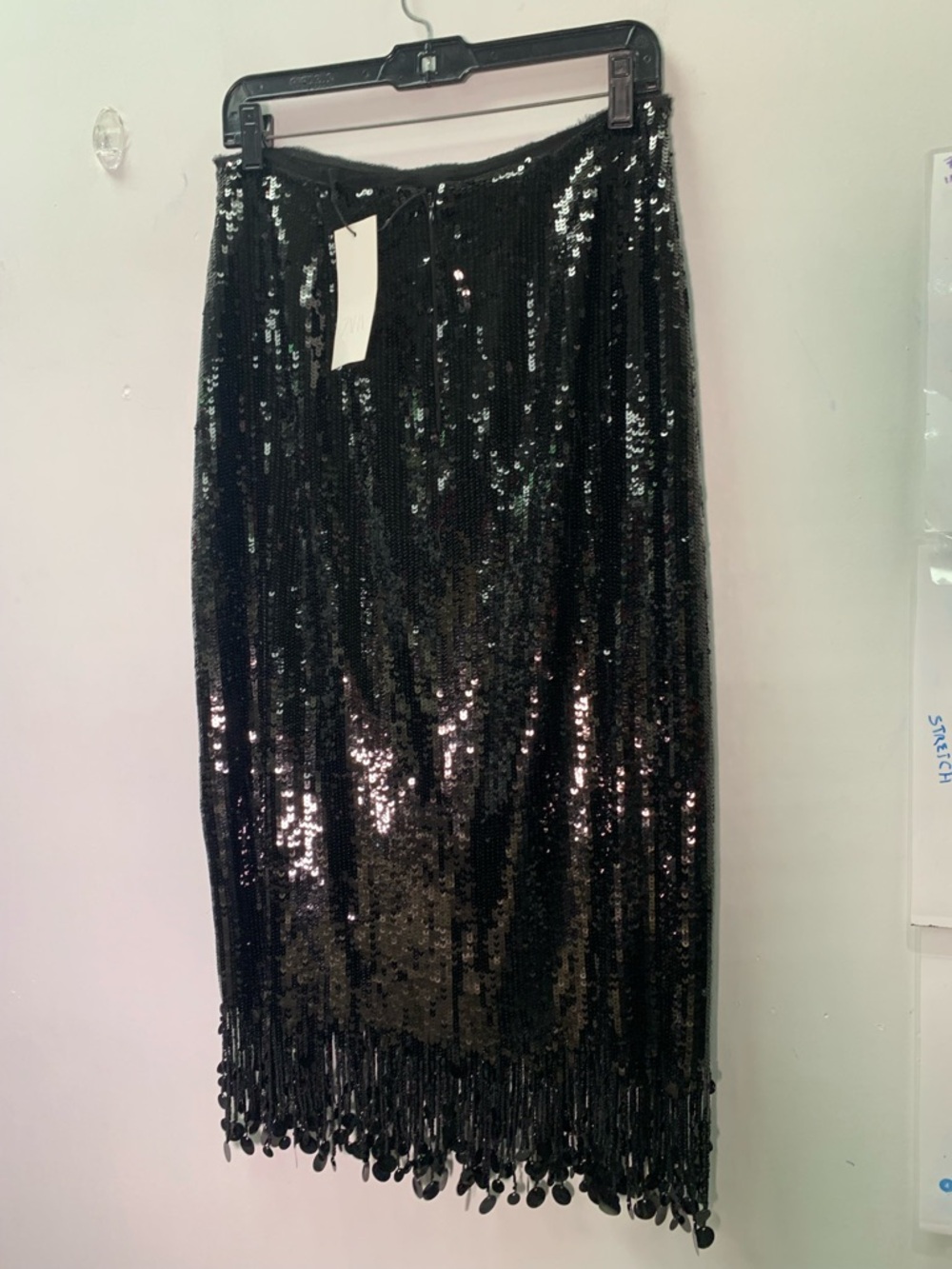 NWT ZARA ZW Collection Long Fringed Sequin Skirt Black 4831/242 Size S - Picture 10 of 13